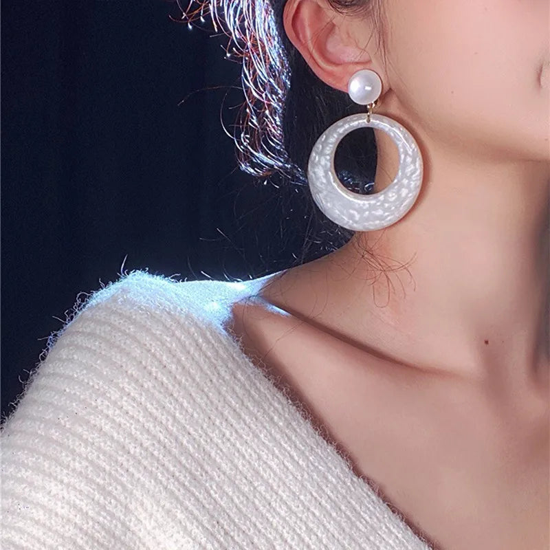 White Circle Acrylic Earrings