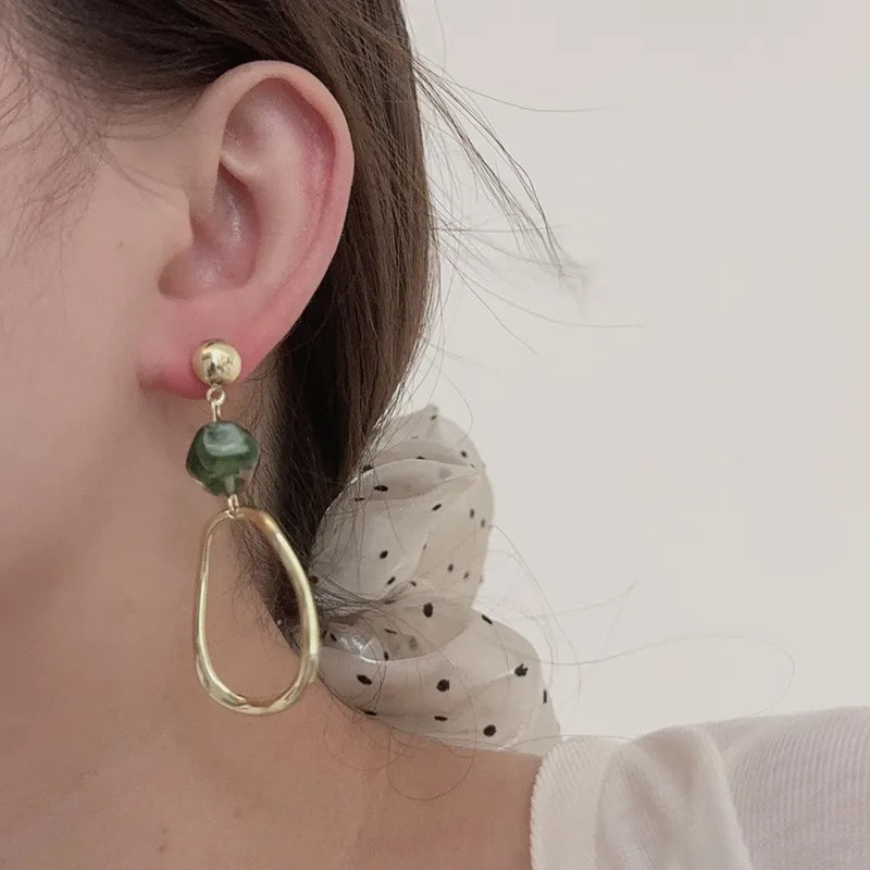 Vintage Style Drop Earrings - Green