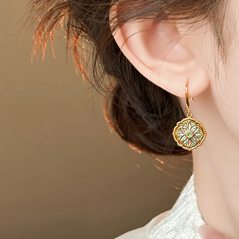 Red Flower round Edge Earrings