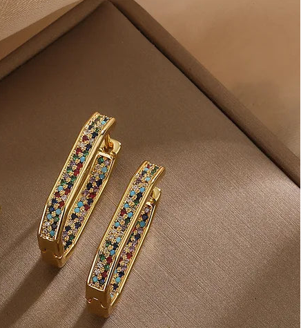 Multicolor Geometric Earrings - Gold Plated