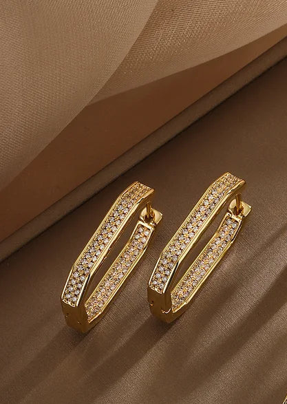 White Geometric Big Earrings - Gold Plated