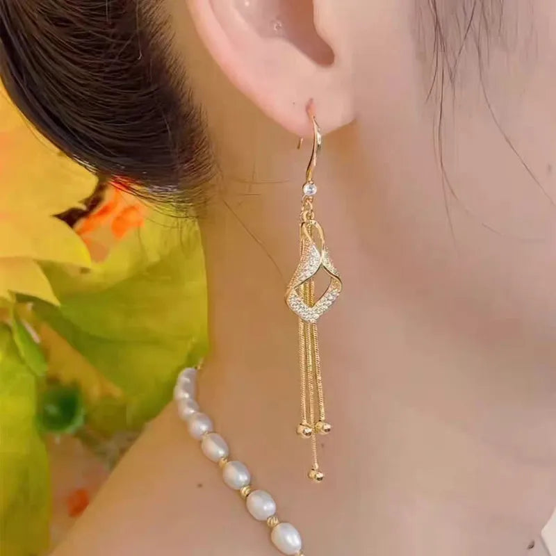 Elegant Long Tassel Diamond Earrings
