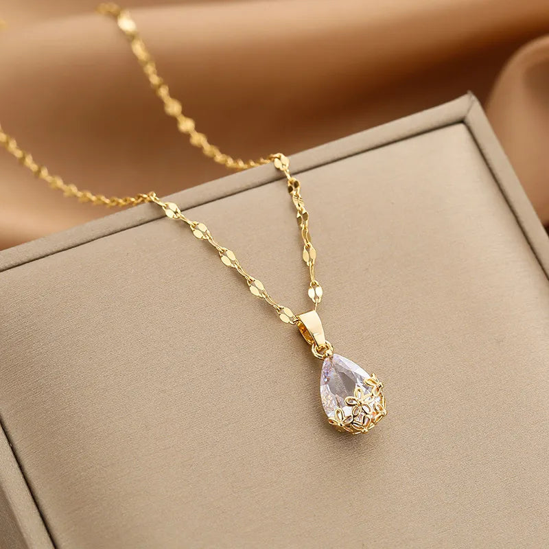 Gold Plated Pendant - White water drops