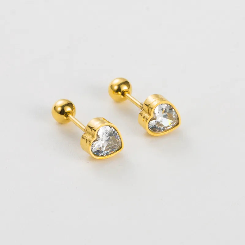 Crystal Heart Studs - Gold Plated