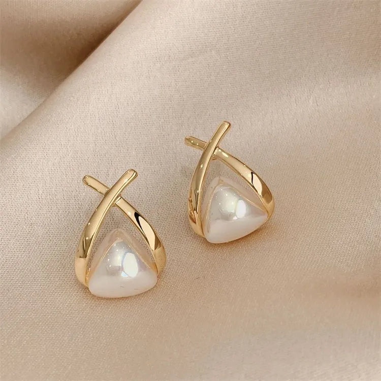 Cross Pearl Stud Earrings