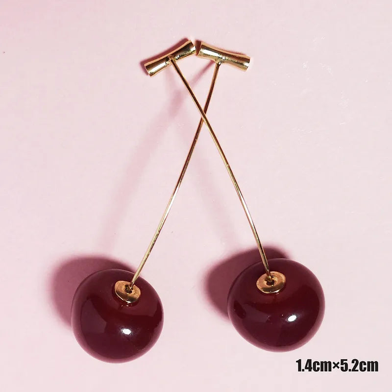 Cherry Drop Earring - Small Purplish Red