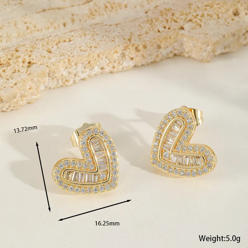 Crystal Heart Glow Stud Earrings - Gold Plated