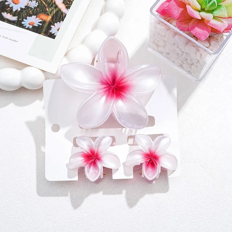 Frosted Pink Plumeria clip set