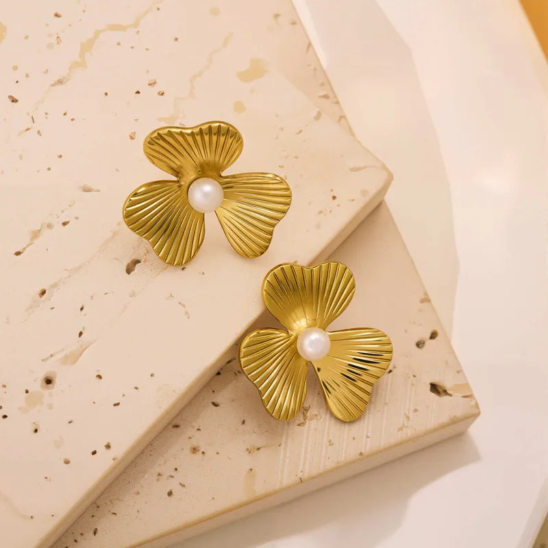 Gold Plated Three Petal Earring