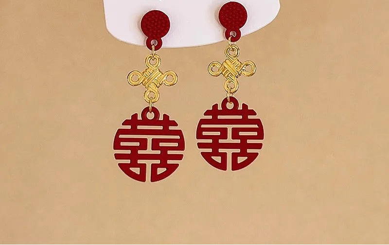 Red Geometric Pattern Earring