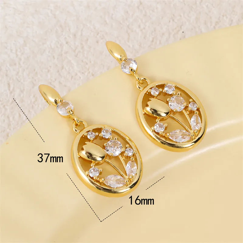Golden Tulip Crystal Drop Earrings