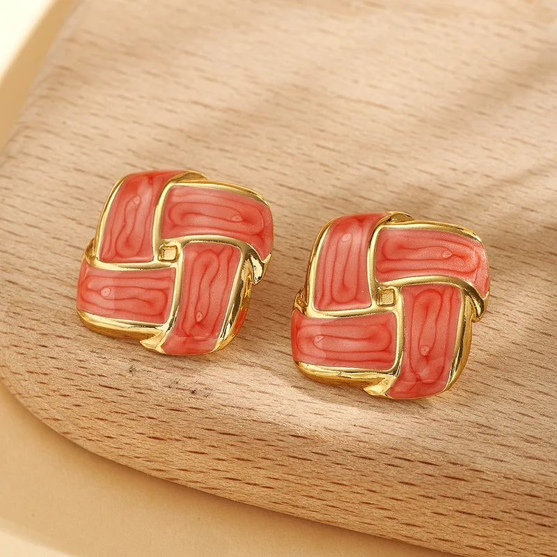 Square Spiral Stud - Orange