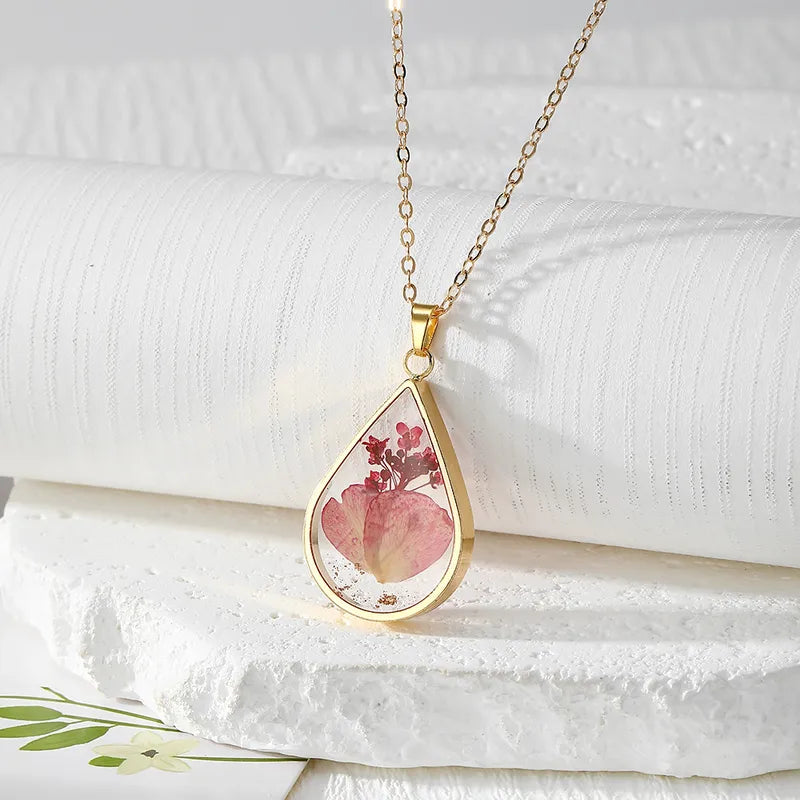 Resin Pendant - Rose Red Petals and Baby's Breath