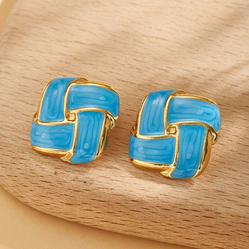 Square Spiral Stud - Blue