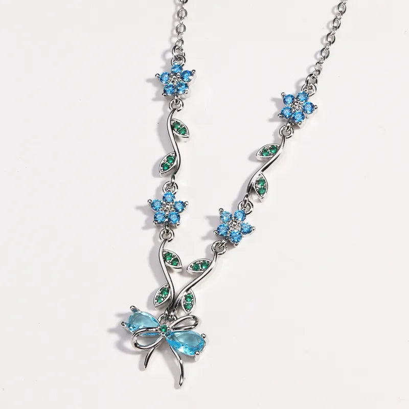 Chain Necklace - White Gold Color Blue Diamond