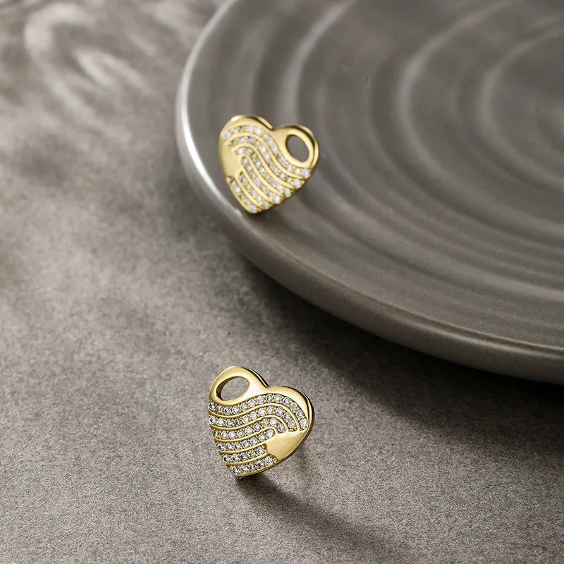 Golden Crystal Heart Stud Earrings