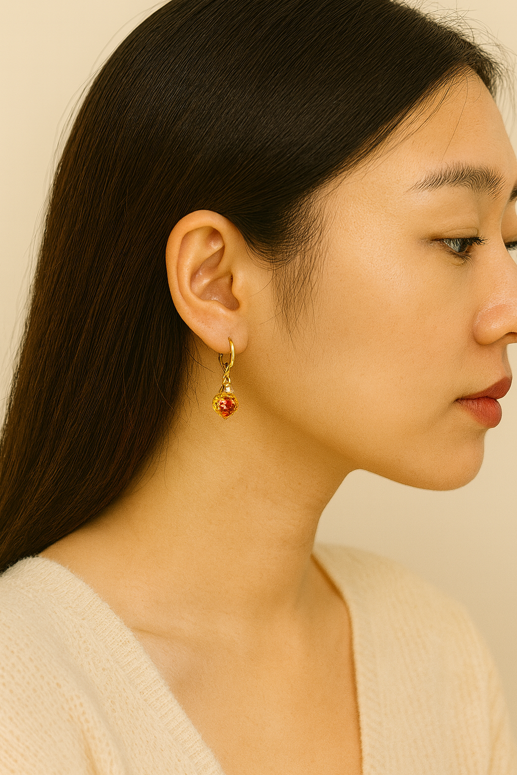 Red Heart Gold Plated Earrings