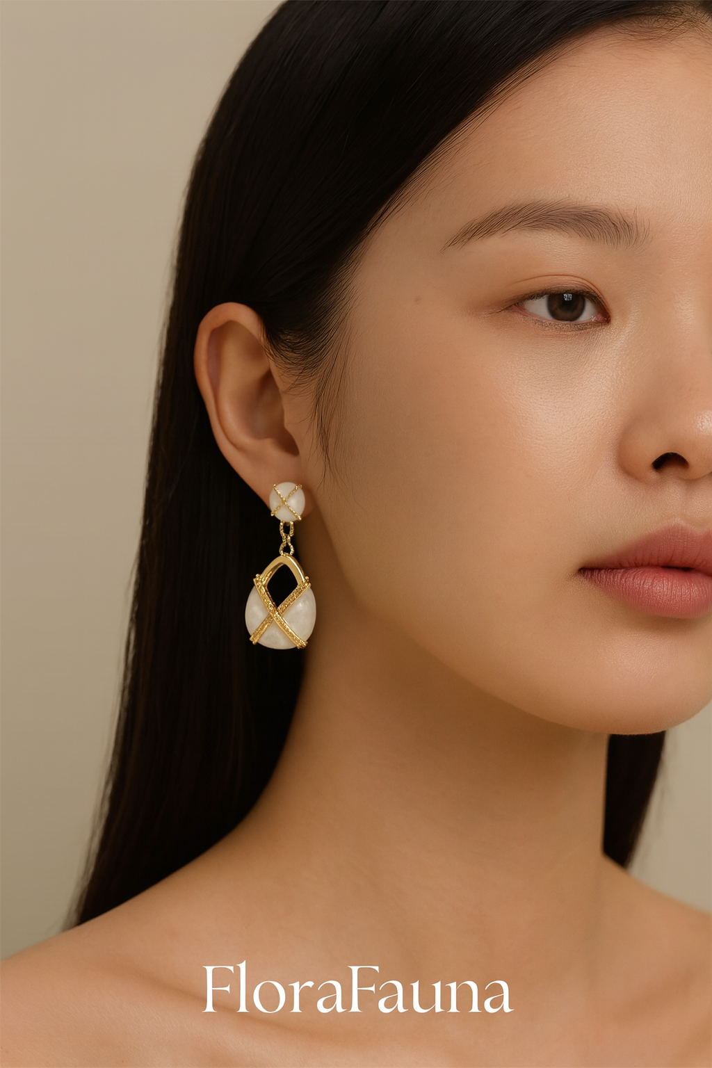 Ethnic Drop Earrings - White