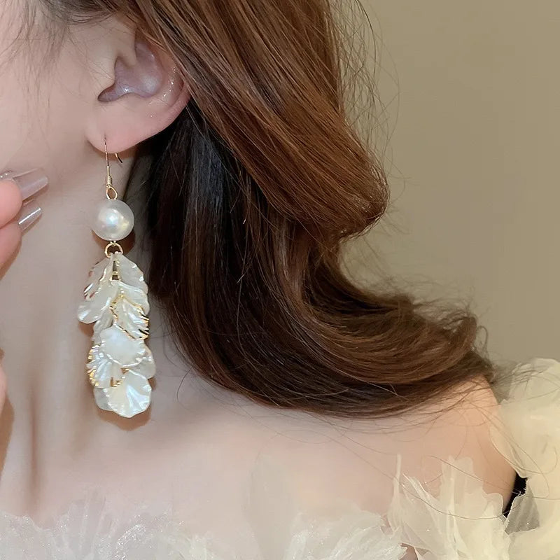 Gold-White Petals Earring