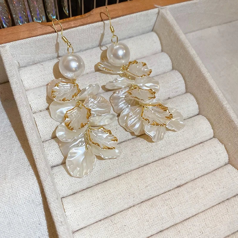 Gold-White Petals Earring