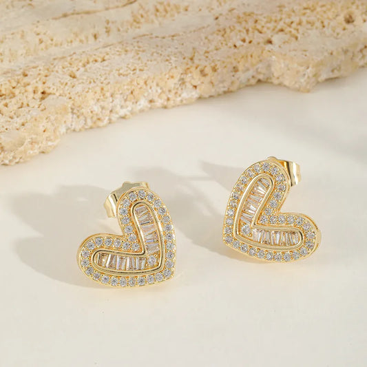 Crystal Heart Glow Stud Earrings - Gold Plated