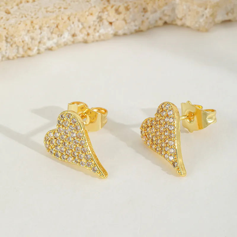 Golden Spark Heart Stud Earrings - Gold Plated