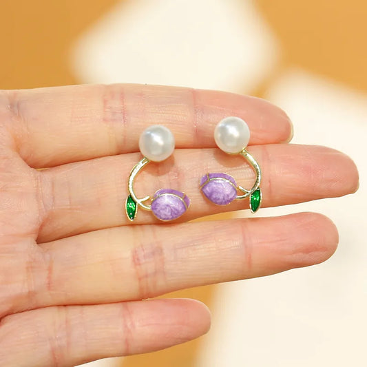 Casual Flower Bow Knot Earrings - Purple