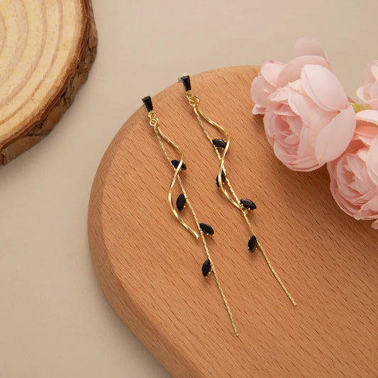 Leaf Drop Earrings -  Black Diamond