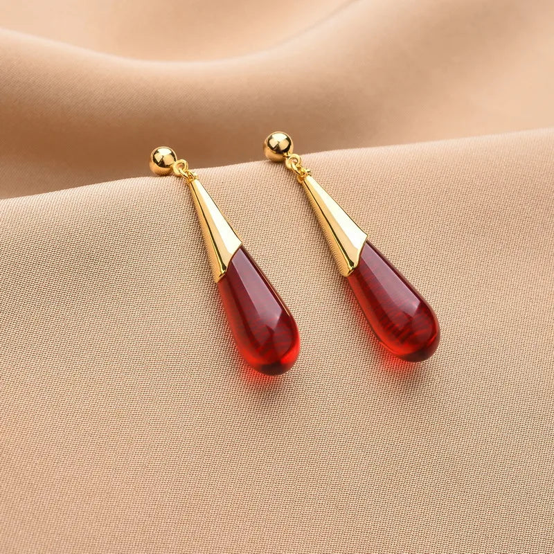 Classical Water Droplets Earrings - Red