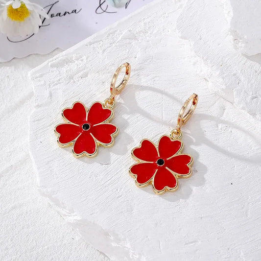 Sweet Flower Earrings - Red