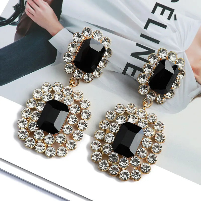 Black Gemstones Drop Earring