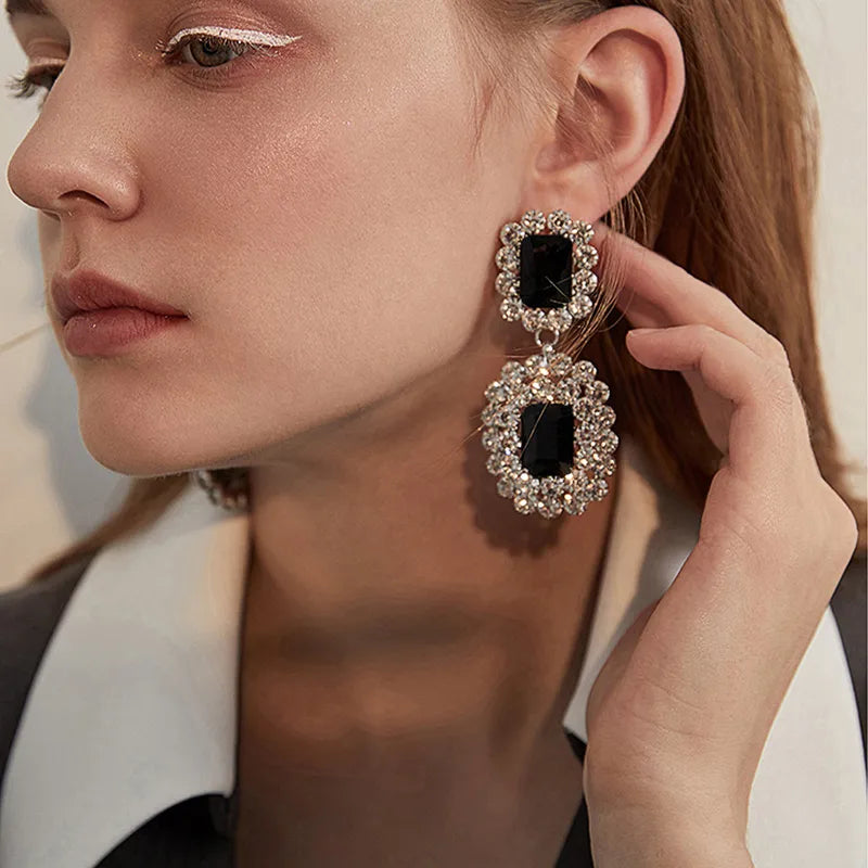 Black Gemstones Drop Earring