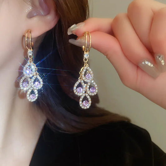 Elegant Lilac Crystal Drop Earrings