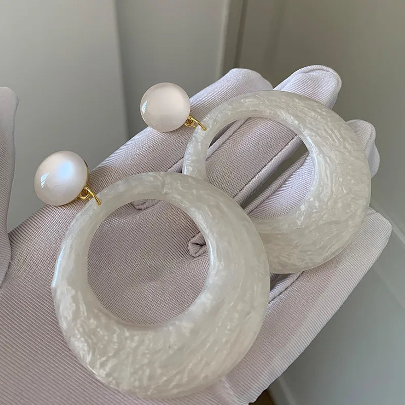 White Circle Acrylic Earrings