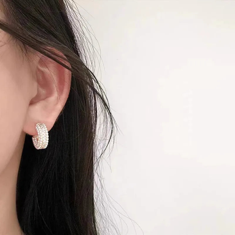 C Shape Pearl Gold Plated Ear Stud