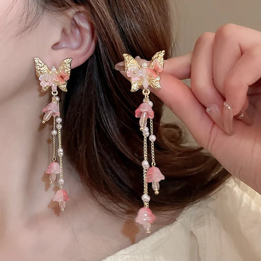Flower Butterfly Drop Earrings