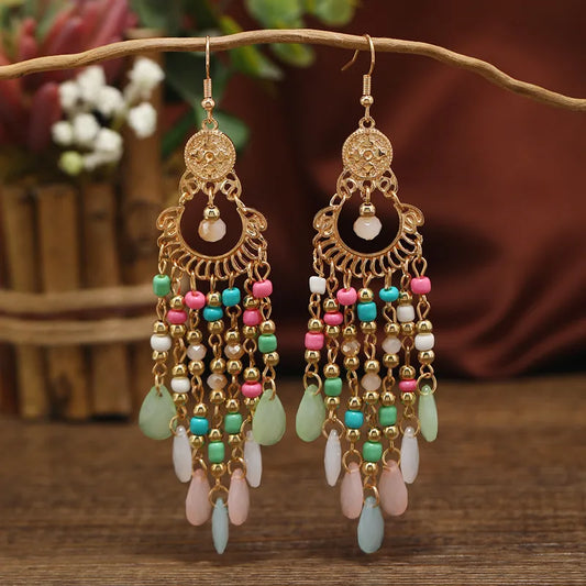 Bohemian Bead Tassel Earring -  Multicolor