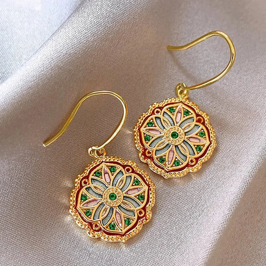 Red Flower round Edge Earrings