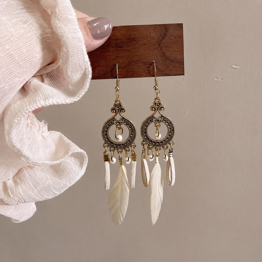 Tassel Drop Earrings - White