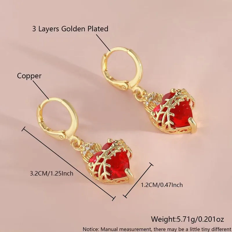 Red Heart Gold Plated Earrings