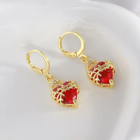 Red Heart Gold Plated Earrings