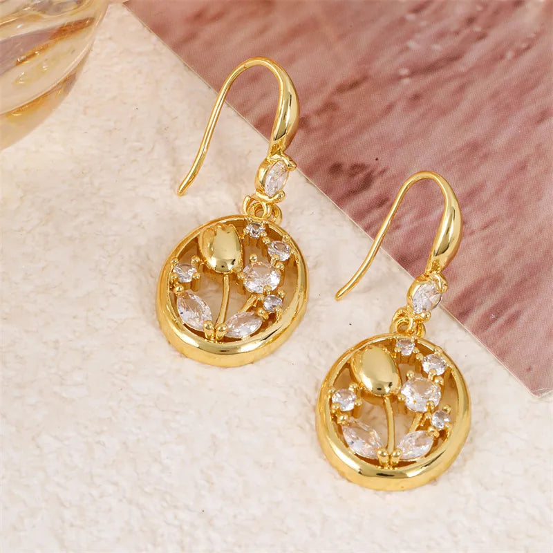 Golden Tulip Crystal Drop Earrings