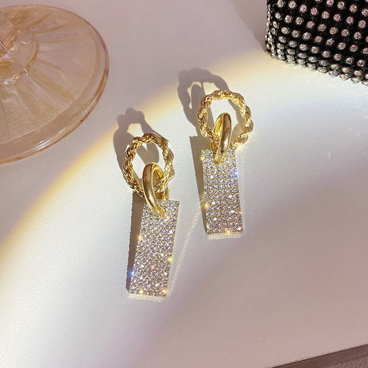 Silver needle Square earrings