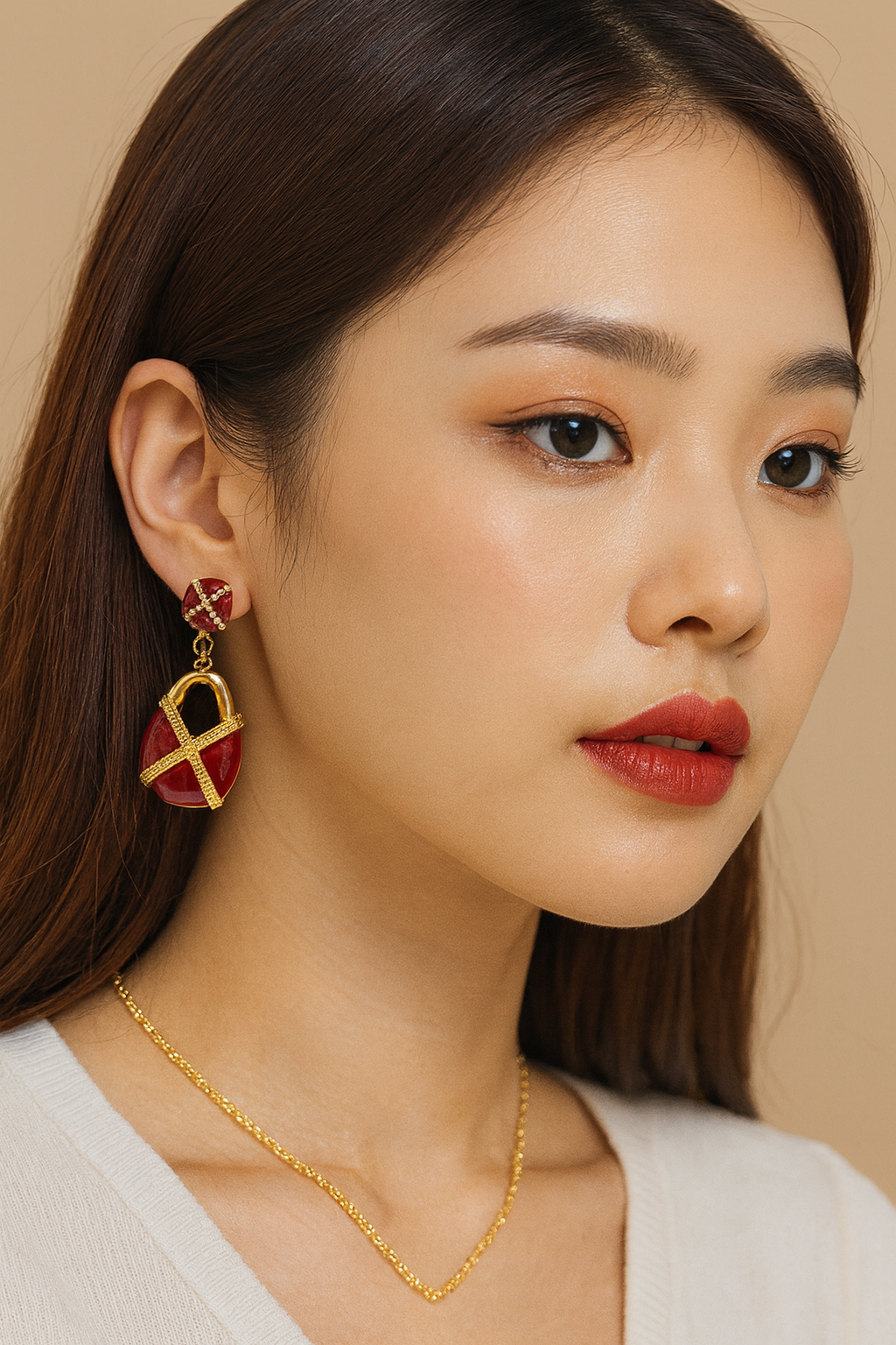 Ethnic Drop Earrings - Red