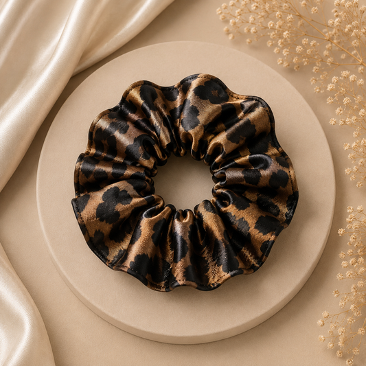 Leopard Luxe Satin Scrunchie (one piece)