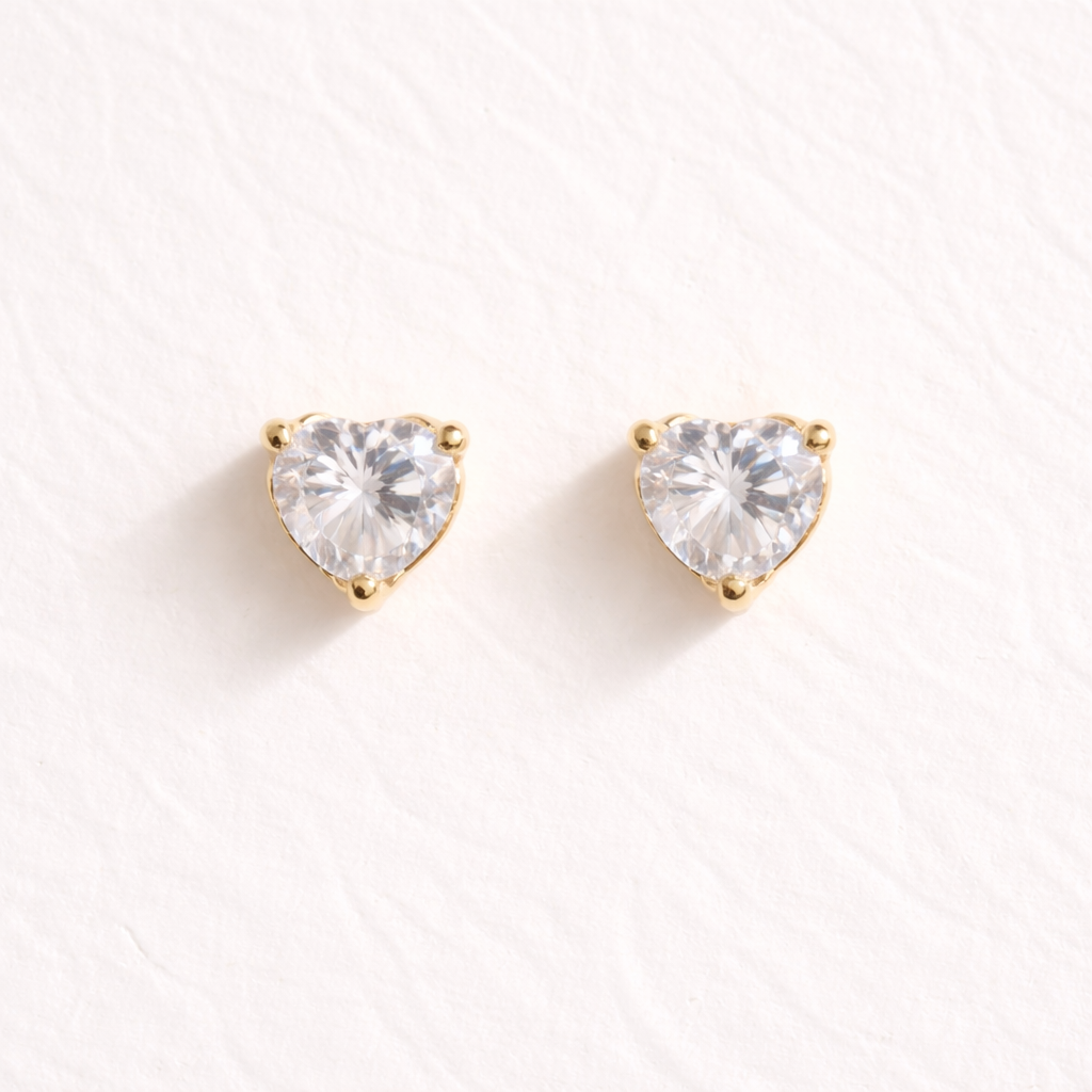 White Heart Stud - Gold Plated