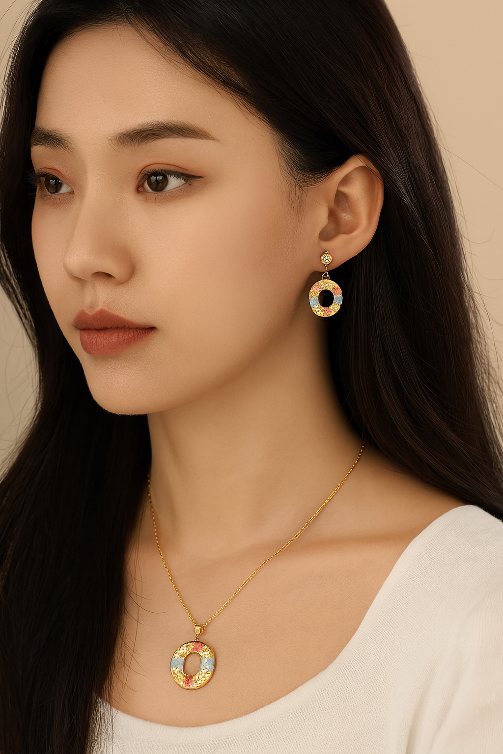 Circle Earrings & Necklace Set