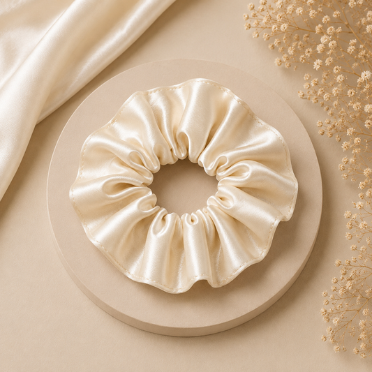 Ivory Pearl Satin Scrunchie (one piece)