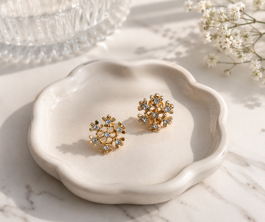 Ornate Crystal Snowflake Studs