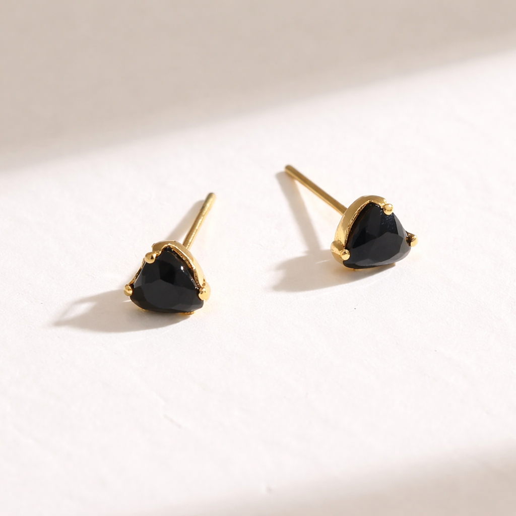 Black Heart Stud - Gold Plated
